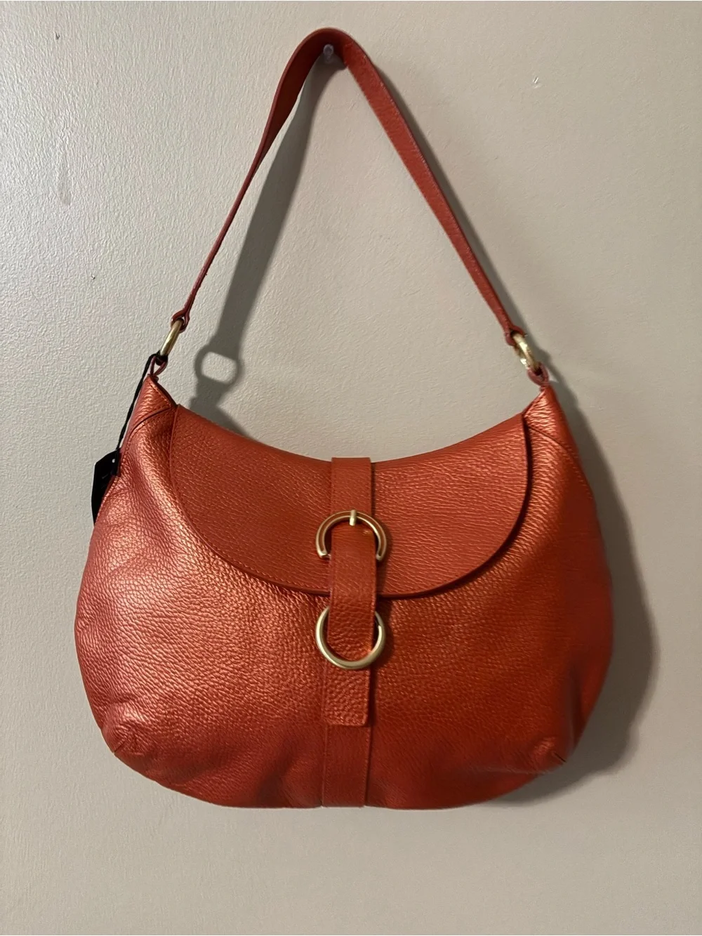 NWT Furla Pumpkin Pebbled Leather Hobo Shoulder Bag -Made in Italy
